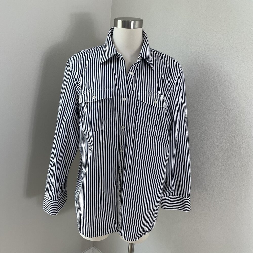 Lauren Ralph Lauren‎ Shirt Womens 1X Striped Button Up Long Sleeve Classic Fit